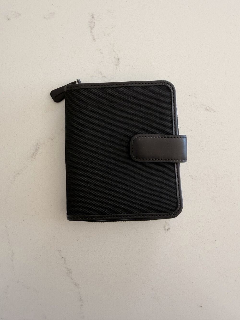 Tardini Black Leather And Canvas Zip Wallet Unisex